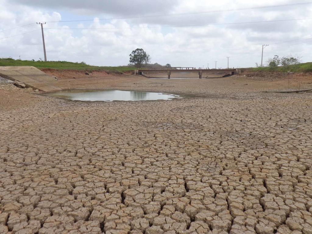 El canal magistral que conduce el agua de los embalses hacia las áreas arroceras muestra las afectaciones de la sequía. 