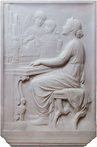 Relieve en mármol Santa Cecilia de Roma, del escultor y profesor universitario alemán Balthasar Schmitt (1858-1942).