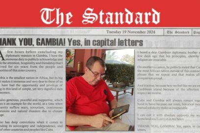 Influyente diario gambiano publica mensaje de despedida de embajador cubano